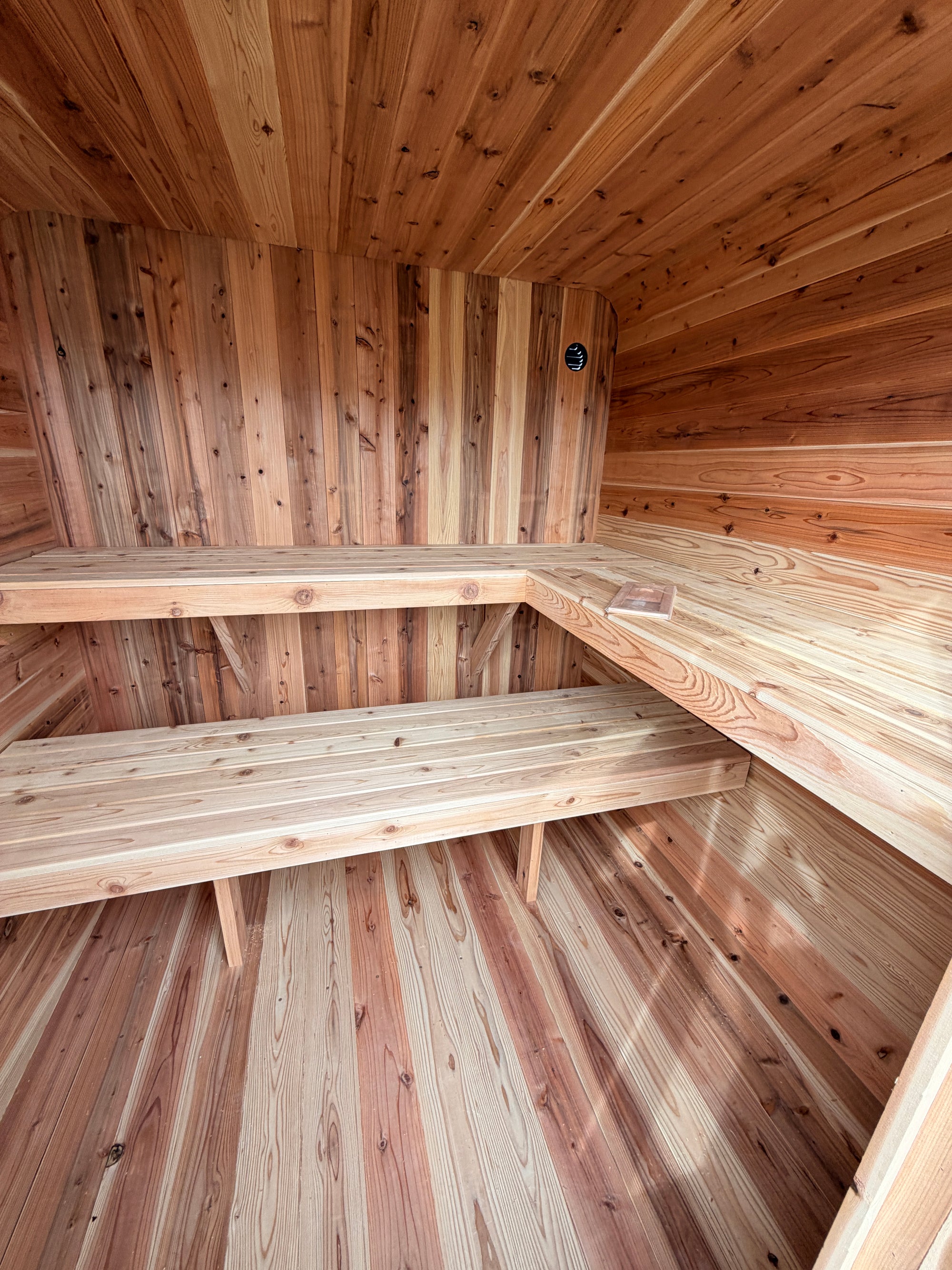 Cedar sauna install detail