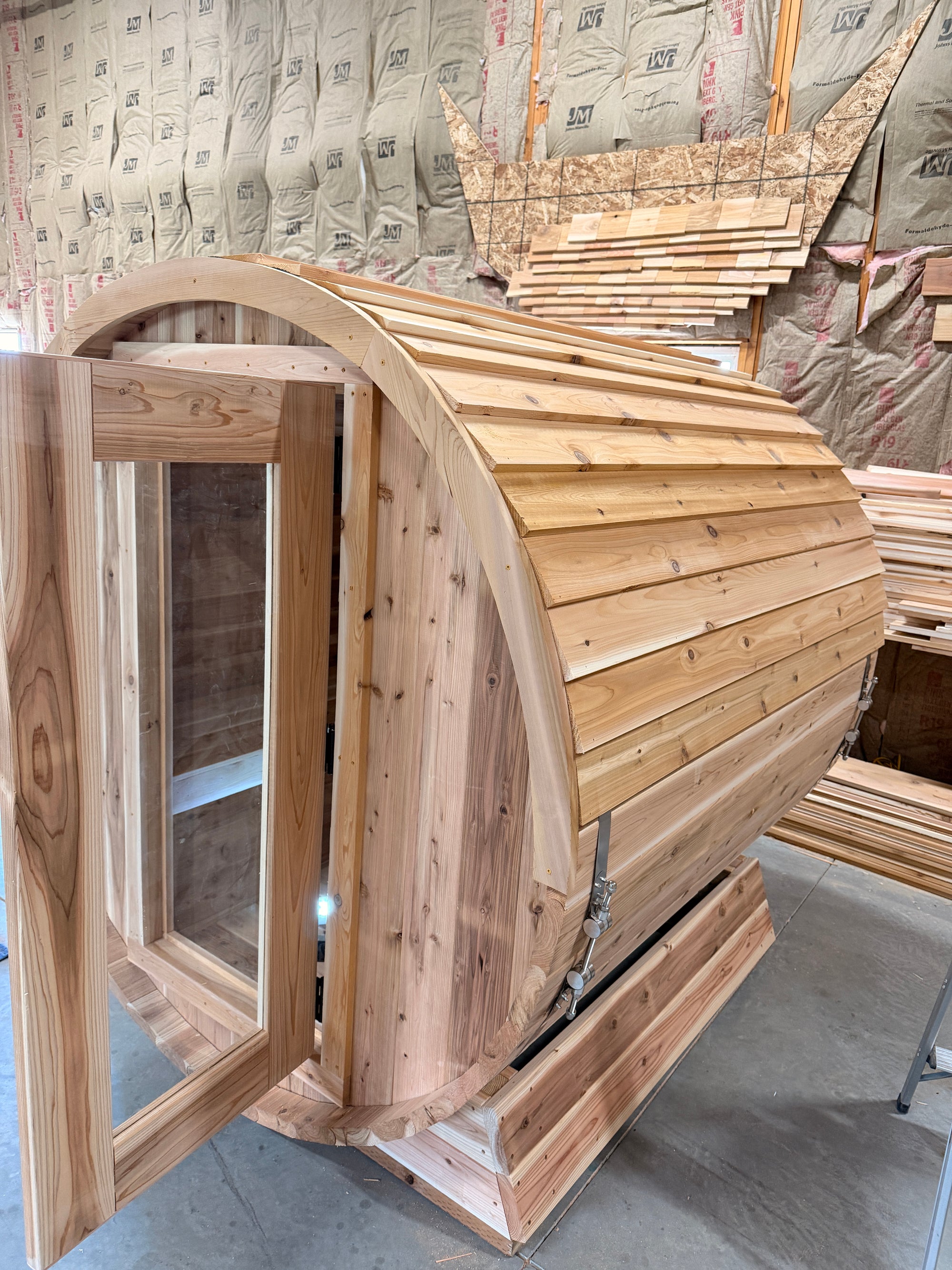 Cedar sauna with panoramic glass